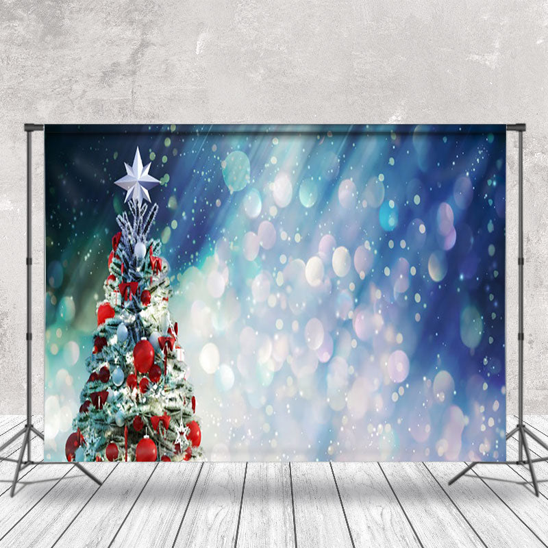 Aperturee - Aperturee Hazy Light Blue Bokeh Christmas Tree Backdrop