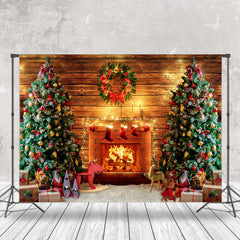 Aperturee - Aperturee Christmas Fireplace Wooden Wall Festive Backdrop