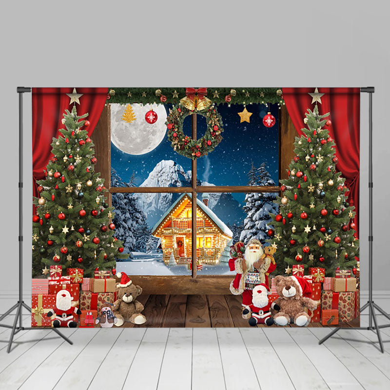 Aperturee - Aperturee Christmas Window Snow Mountain Gift Box Backdrop