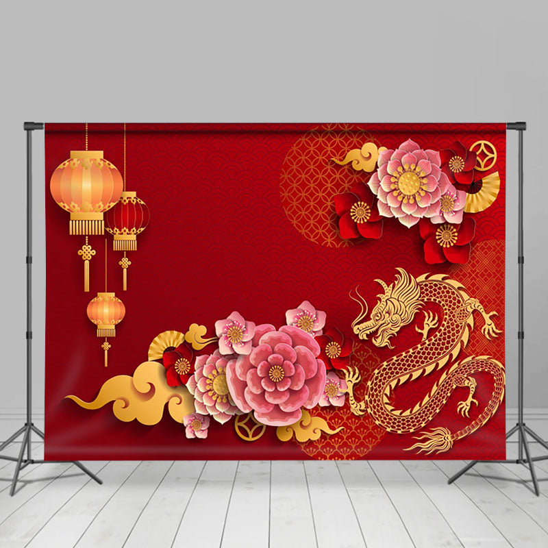 Aperturee - Aperturee Chinese Red Dragon Totem New Year Party Backdrop