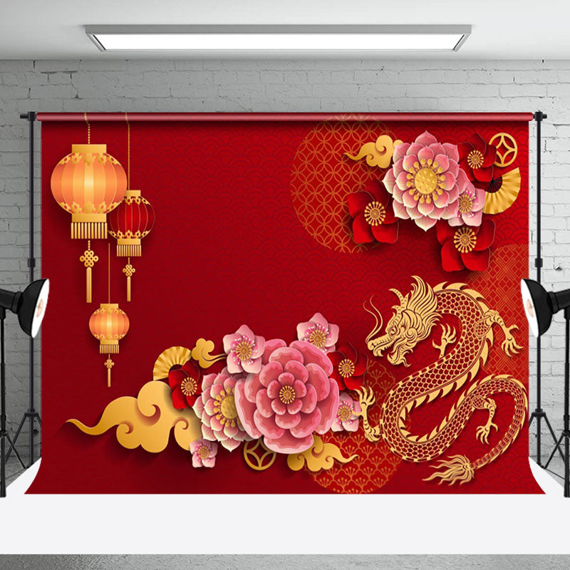 Aperturee - Aperturee Chinese Red Dragon Totem New Year Party Backdrop