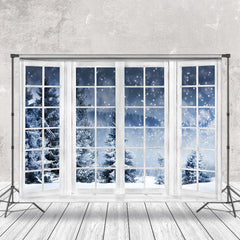 Aperturee - Aperturee Winter Wonderland Snow Forest White Window Backdrop