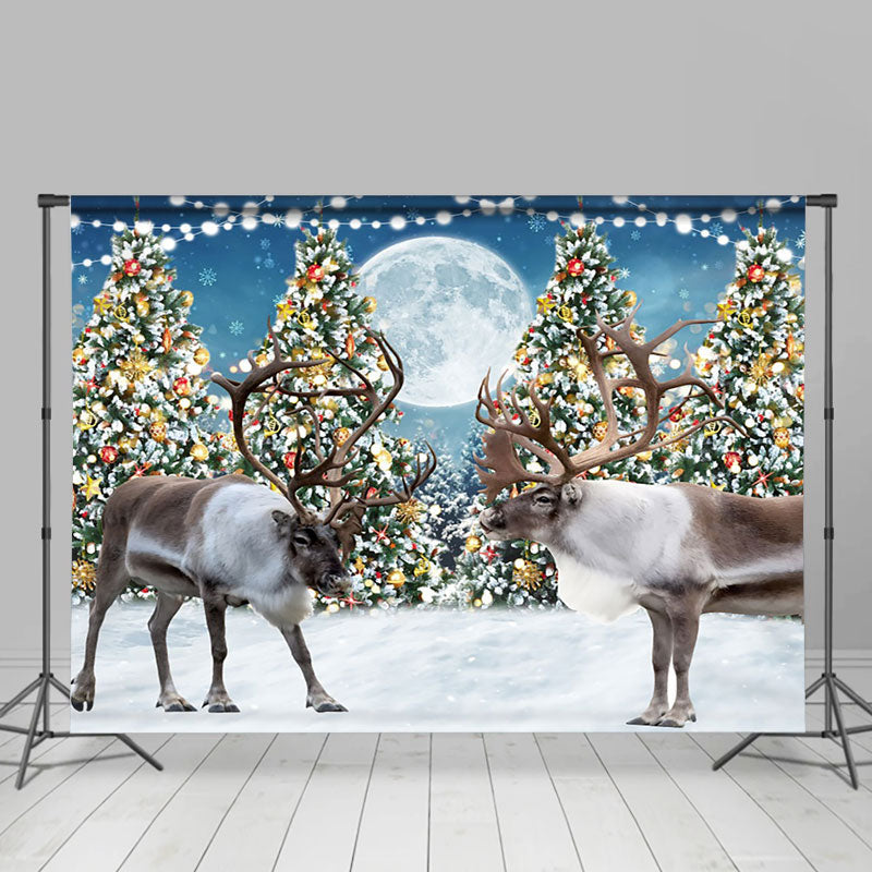 Aperturee - Aperturee Christmas Tree Reindeer Moon Holiday Photo Backdrop