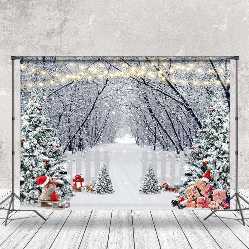 Aperturee - Aperturee Winter Snowy Forest Christmas Tree Photo Backdrop