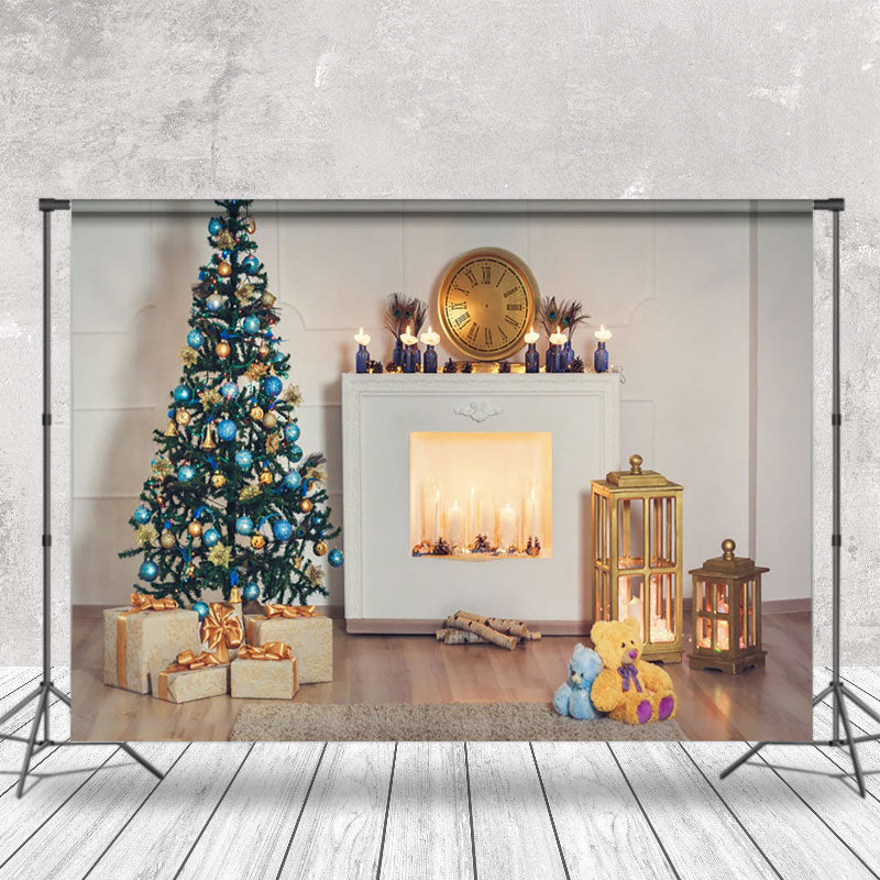 Aperturee - Aperturee Candles Fireplace Christmas Tree Photo Backdrop