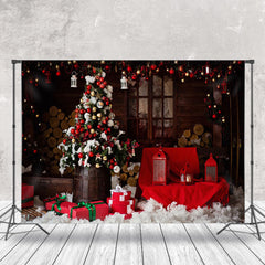 Aperturee - Aperturee Christmas Tree Chairs Log House Holiday Backdrop