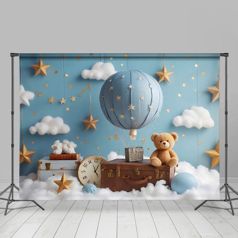 Aperturee - Aperturee Bear Starry Night Hot Air Balloon Cake Smash Backdrop