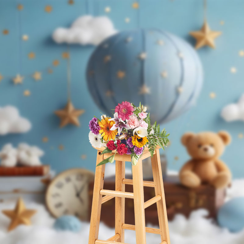 Aperturee - Aperturee Bear Starry Night Hot Air Balloon Cake Smash Backdrop