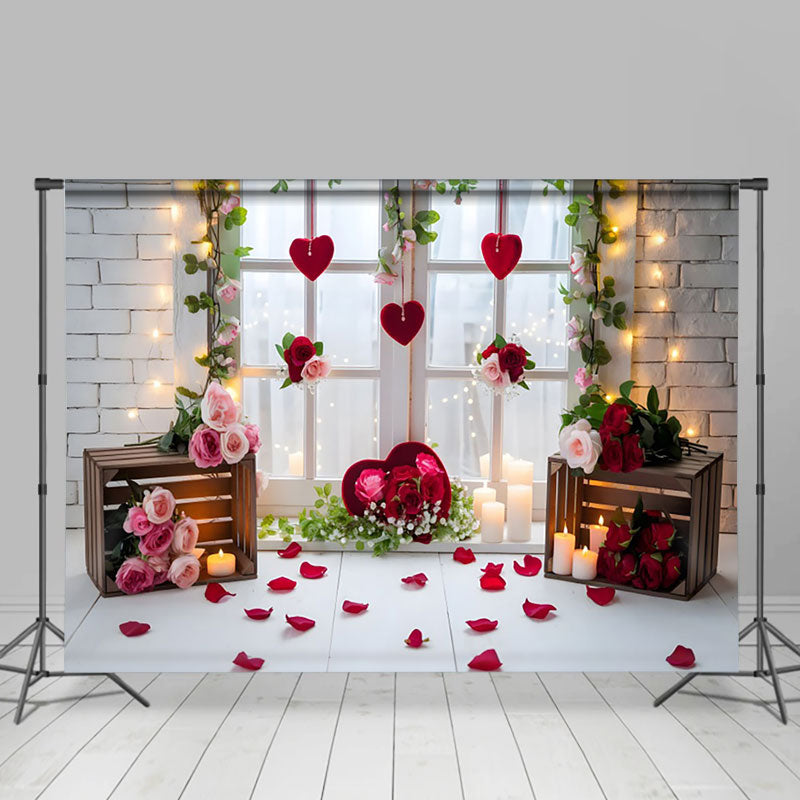 Aperturee - Aperturee White Romantic Floral Window Valentines Day Backdrop