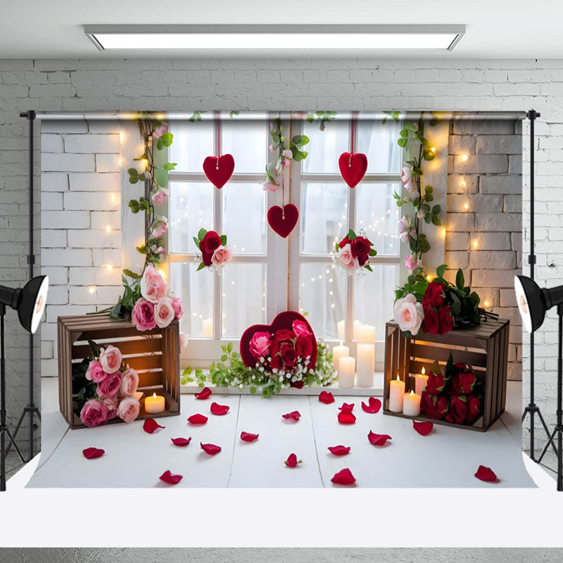 Aperturee - Aperturee White Romantic Floral Window Valentines Day Backdrop