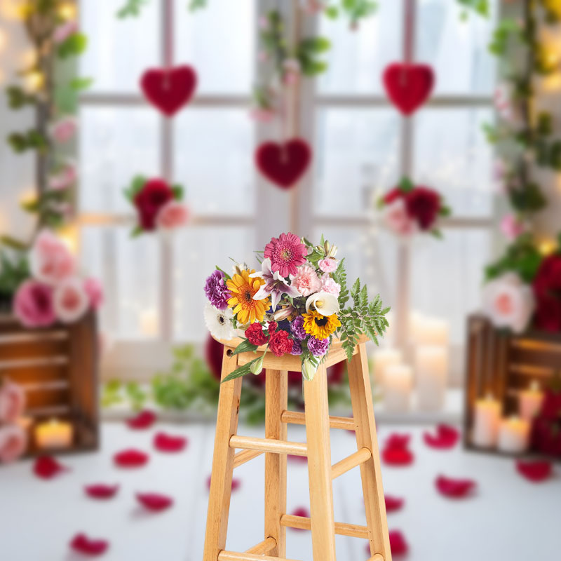 Aperturee - Aperturee White Romantic Floral Window Valentines Day Backdrop