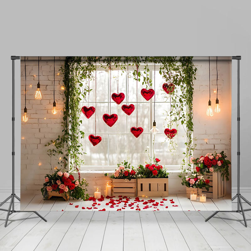 Aperturee - Aperturee Greenery Rose Window Romantic Valentines Day Backdrop