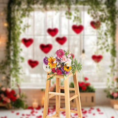 Aperturee - Aperturee Greenery Rose Window Romantic Valentines Day Backdrop