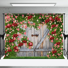 Aperturee - Aperturee Greenery Red Rose Wood Door Valentines Day Backdrop