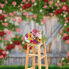 Aperturee - Aperturee Greenery Red Rose Wood Door Valentines Day Backdrop