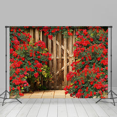 Aperturee - Aperturee Red Rose Wooden Barn Door Valentines Day Backdrop