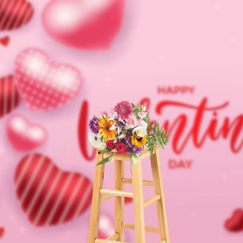 Aperturee - Aperturee Pink Hearts Romantic Happy Valentines Day Backdrop