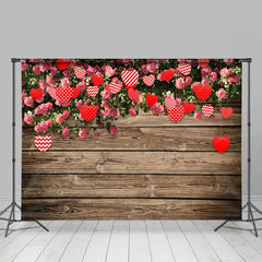 Aperturee - Aperturee Greenery Floral Hearts Wood Valentines Day Backdrop