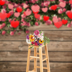 Aperturee - Aperturee Greenery Floral Hearts Wood Valentines Day Backdrop