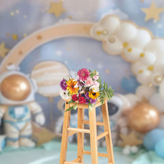 Aperturee - Aperturee Starry Sky Balloons Astronaut Cake Smash Backdrop