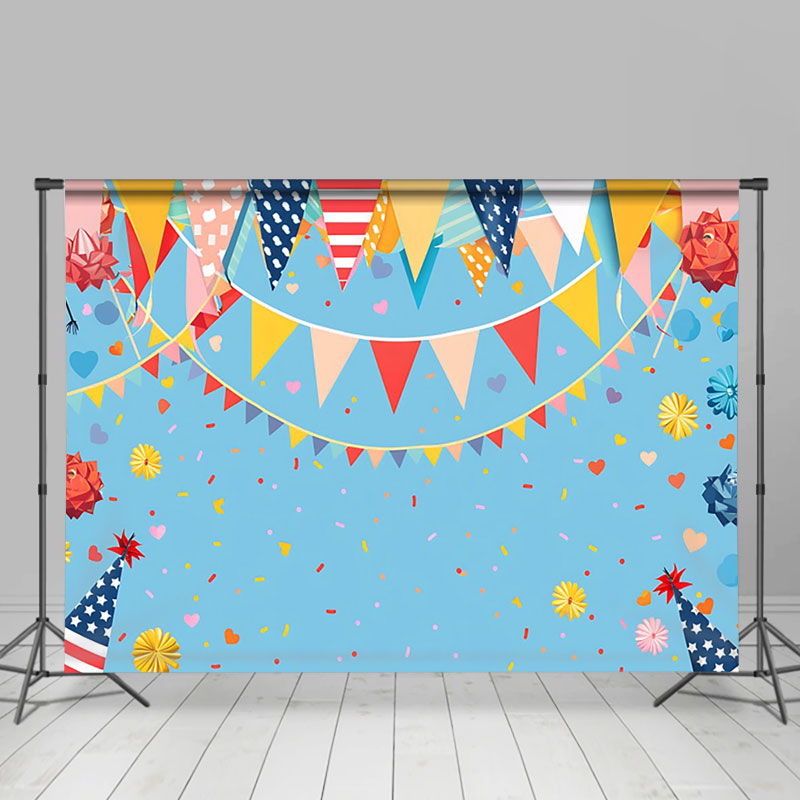 Aperturee - Aperturee Usa Flag Colorful Ribbons Blue Cake Smash Backdrop