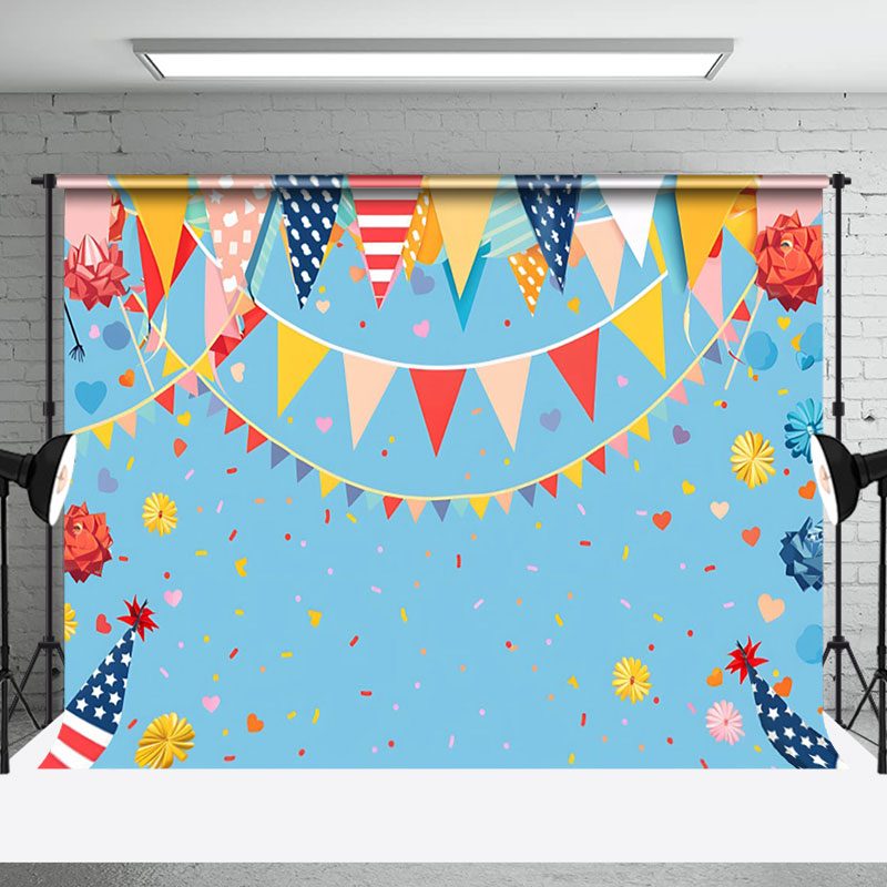 Aperturee - Aperturee Usa Flag Colorful Ribbons Blue Cake Smash Backdrop