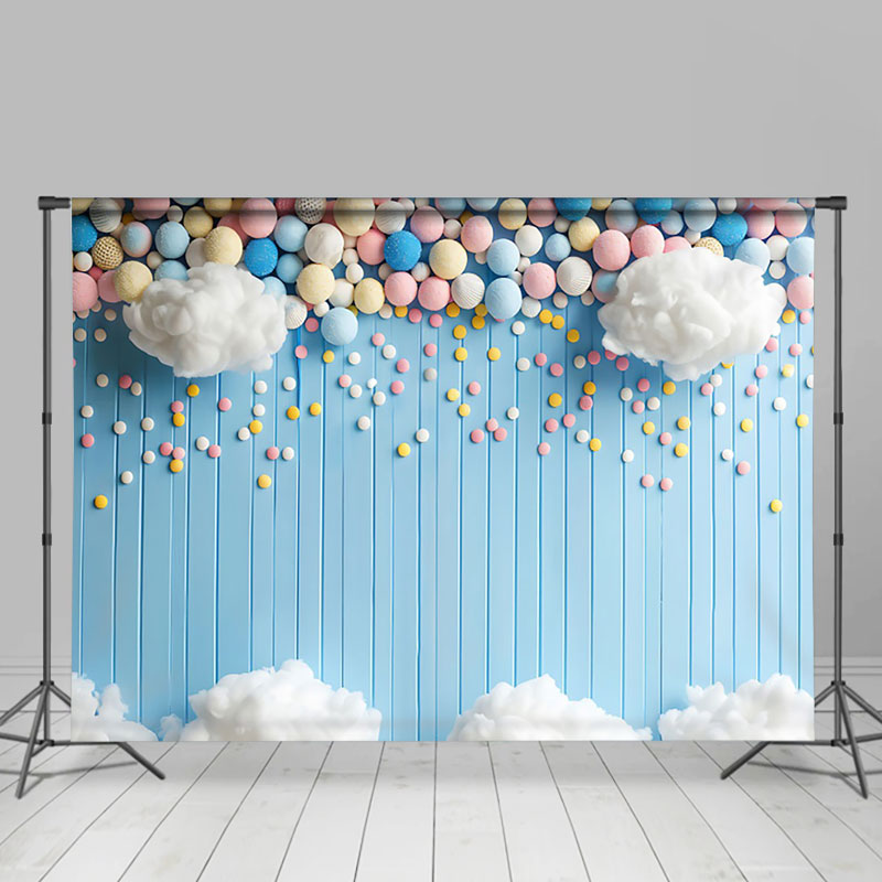 Aperturee - Aperturee Colorful Pellet Cloud Blue Stripe Cake Smash Backdrop