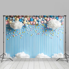 Aperturee - Aperturee Colorful Pellet Cloud Blue Stripe Cake Smash Backdrop