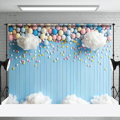 Aperturee - Aperturee Colorful Pellet Cloud Blue Stripe Cake Smash Backdrop