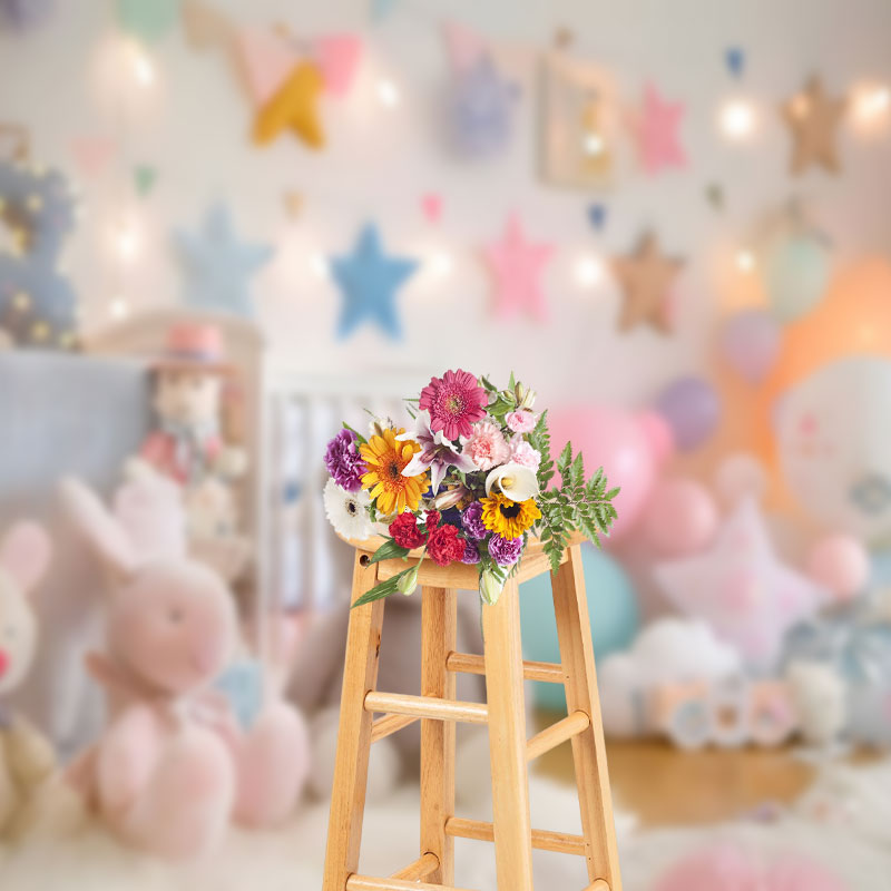 Aperturee - Aperturee Warm Room Colorful Stars Toy Cake Smash Backdrop