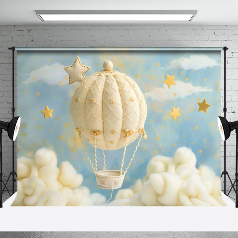 Aperturee - Aperturee Cute Hot Air Balloon Starry Sky Cake Smash Backdrop