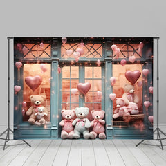 Aperturee - Aperturee Pink Balloons Bear Toy Store Valentines Day Backdrop