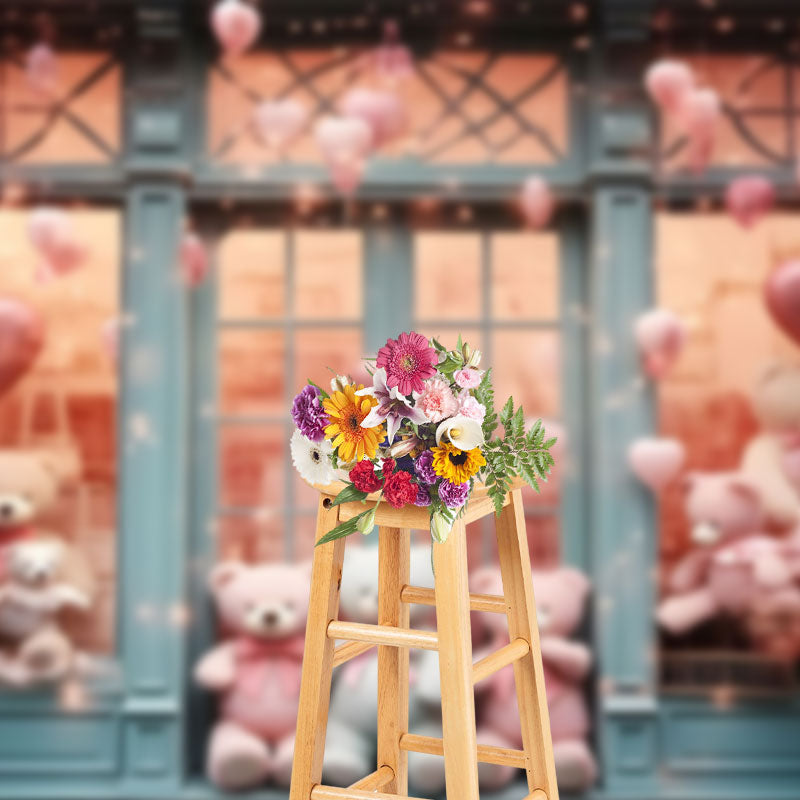 Aperturee - Aperturee Pink Balloons Bear Toy Store Valentines Day Backdrop