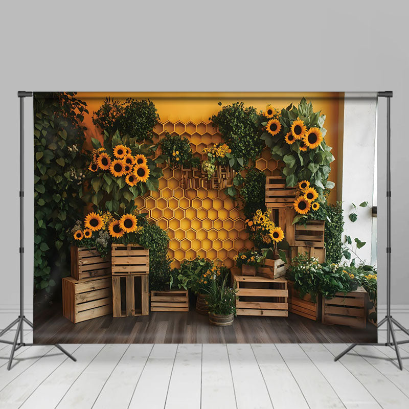 Aperturee - Aperturee Honeycomb Wall Greenery Sunflower Spring Backdrop