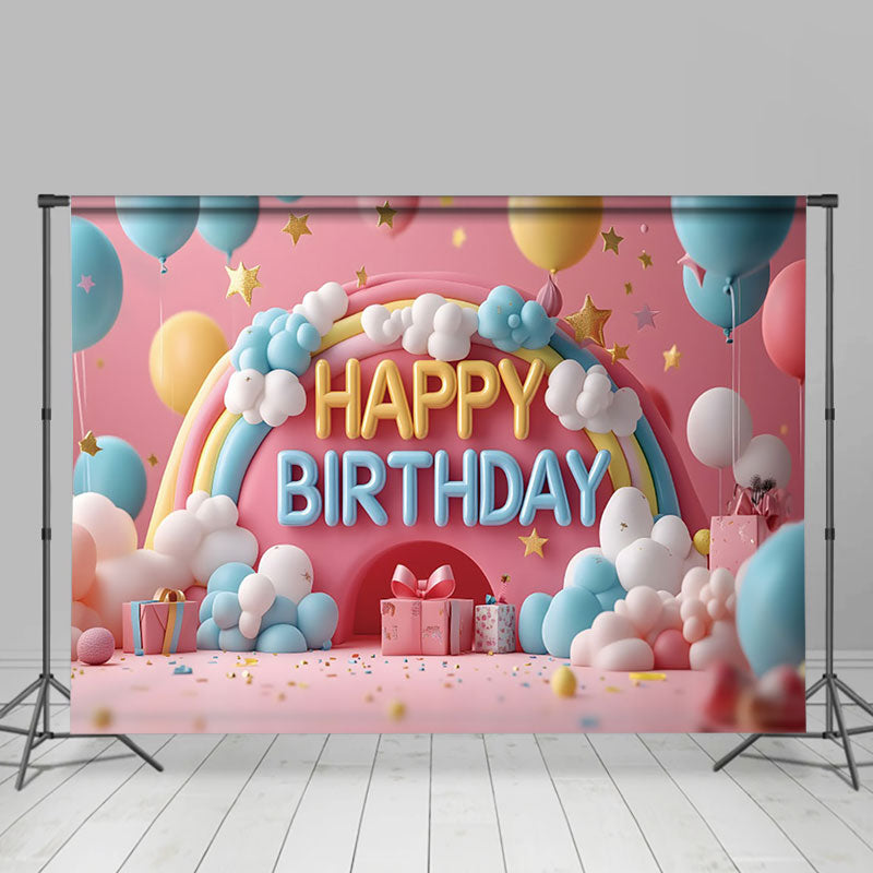 Aperturee - Aperturee Colorful Rainbow Balloons Cloud Cake Smash Backdrop