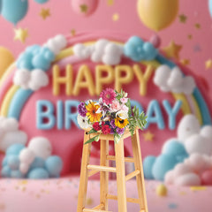 Aperturee - Aperturee Colorful Rainbow Balloons Cloud Cake Smash Backdrop