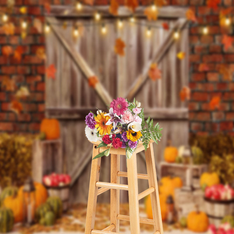 Aperturee - Pumpkin Apple Barn Door Autumn Harvest Photo Backdrop