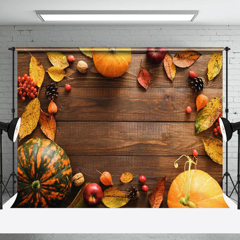 Aperturee - Pumpkin Apple Wood Board Fall Photography Backdrop