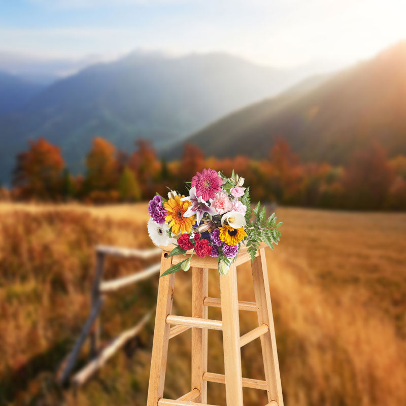 Aperturee - Autumn Red Woods Grassland Landscape Photo Backdrop