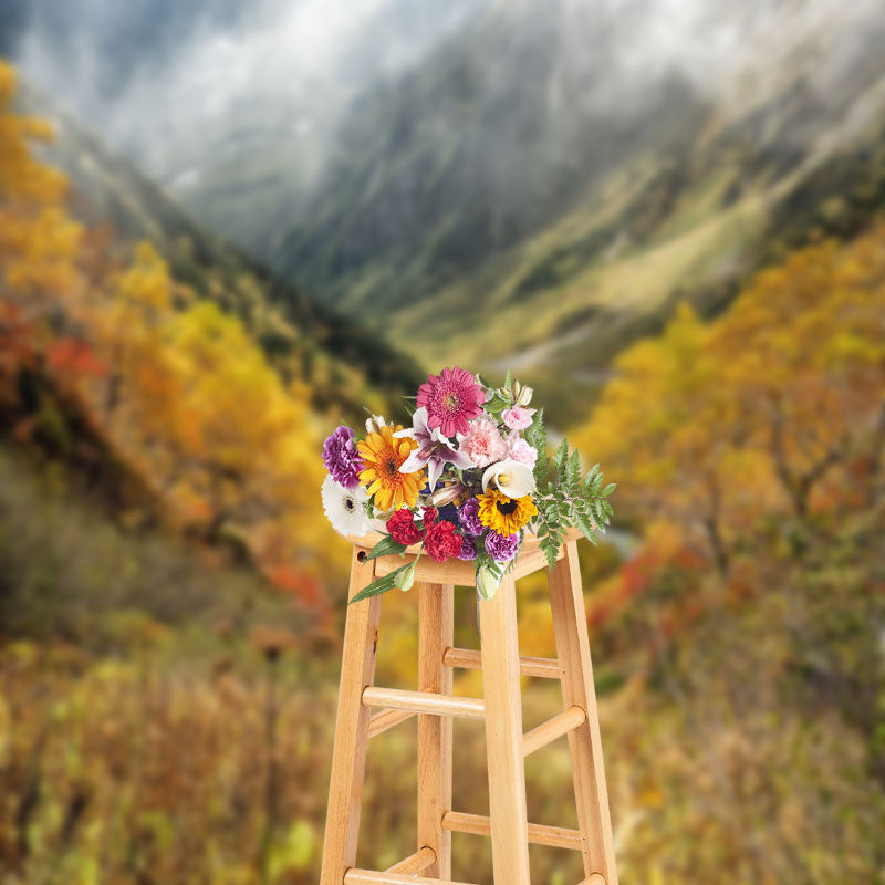 Aperturee - Colorful Autumn Valley Shrouded In Mist Backdrop