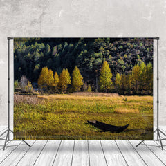 Aperturee - Grass Boat Woods Autumn Outdoor Photography Backdrop