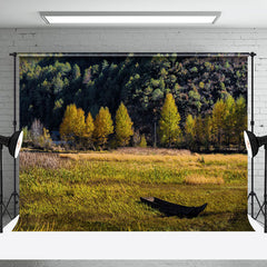 Aperturee - Grass Boat Woods Autumn Outdoor Photography Backdrop