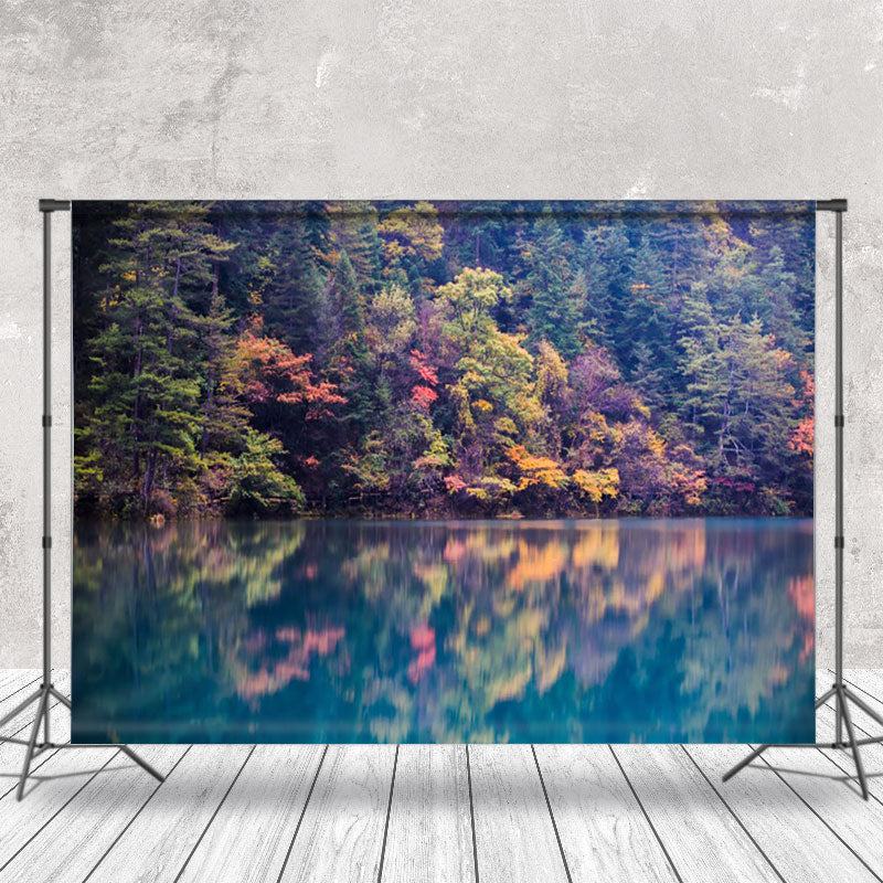 Aperturee - Colorful Forest Reflected In The Water Fall Backdrop