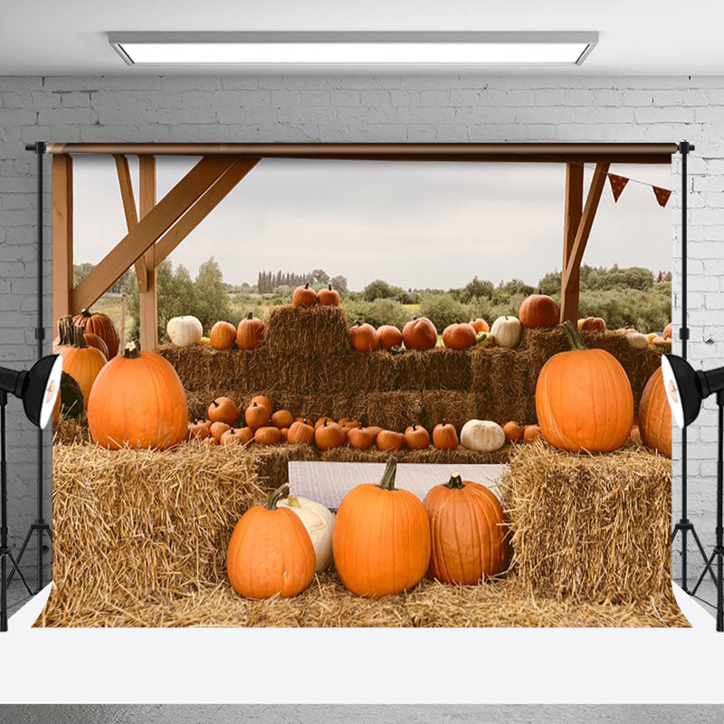 Aperturee - Pumpkin Haystack Outdoor Harvest Autumn Backdrop