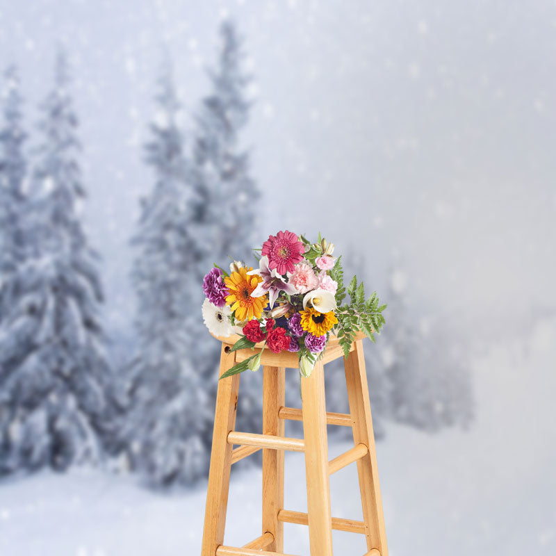 Aperturee - Winter Pine Tree Snowy Natural Landscape Backdrop