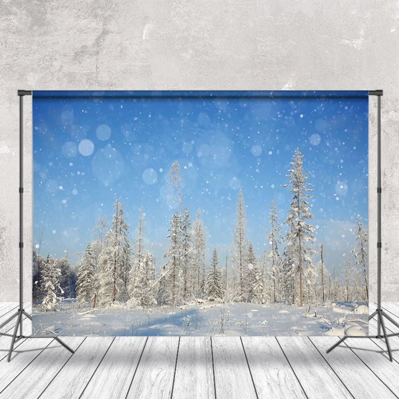 Aperturee - Pine Forest In Snow And Blue Sky Photography Backdrop