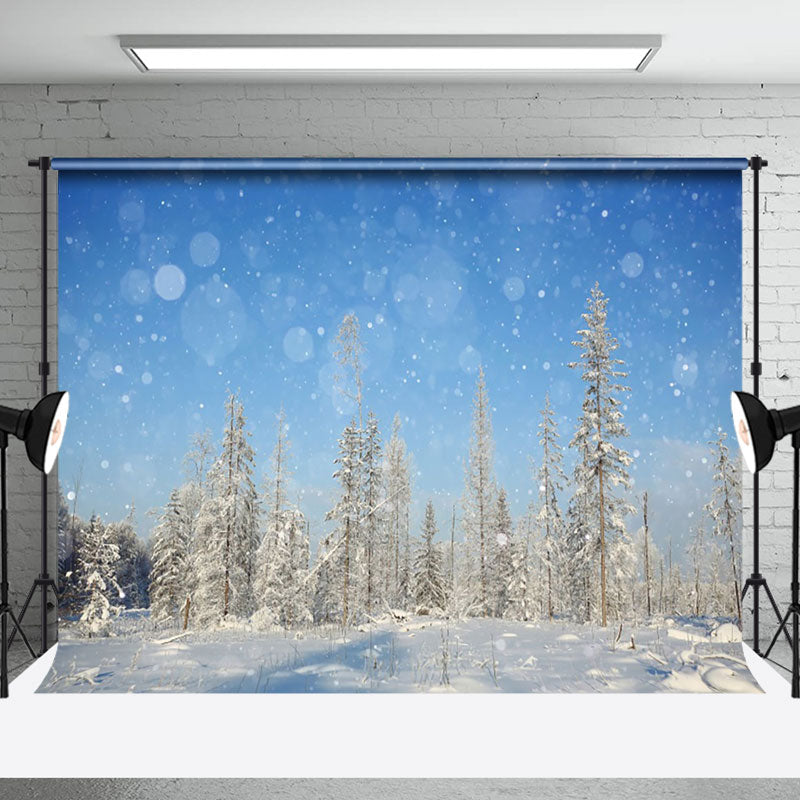 Aperturee - Pine Forest In Snow And Blue Sky Photography Backdrop