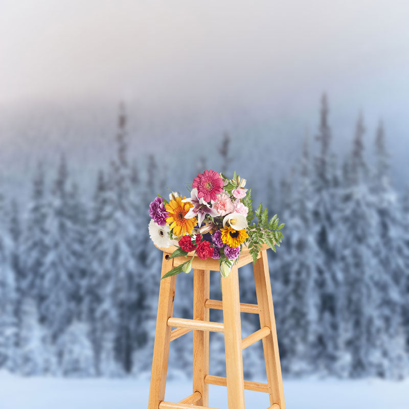 Aperturee - Endless Pine Forest In The Snow Backdrop For Photo