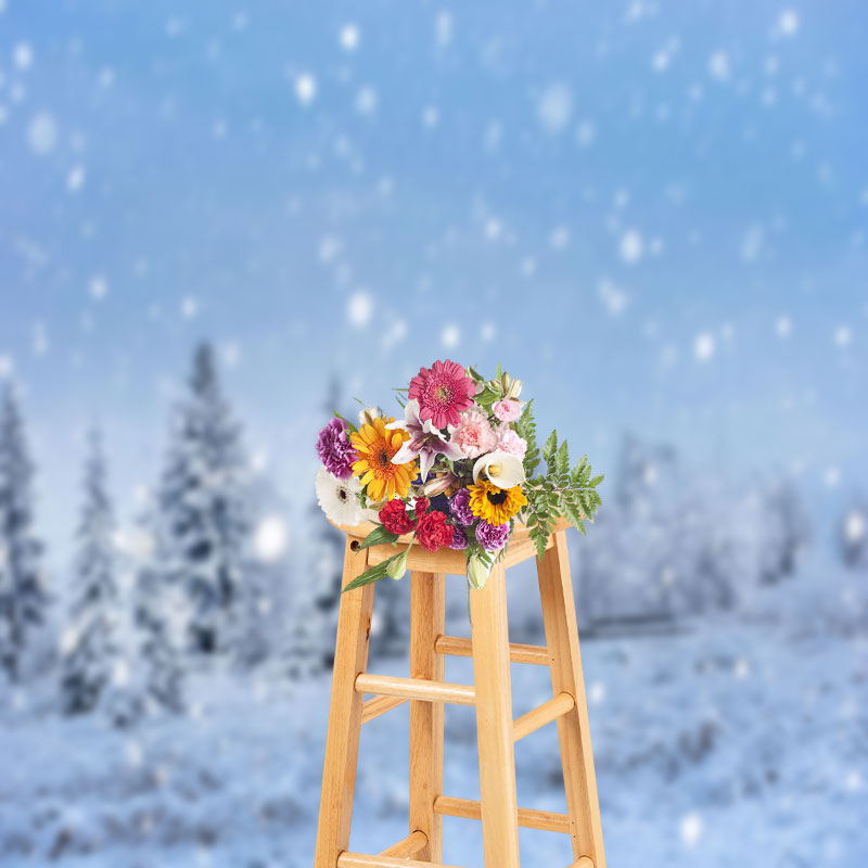 Aperturee - Snowing Heavily In The Pine Forest Photo Backdrop