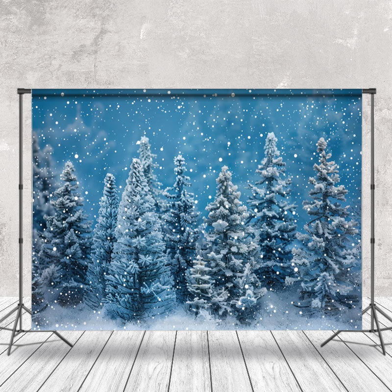 Aperturee - Cartoon Pine Forest Snowy Christmas Photo Backdrop